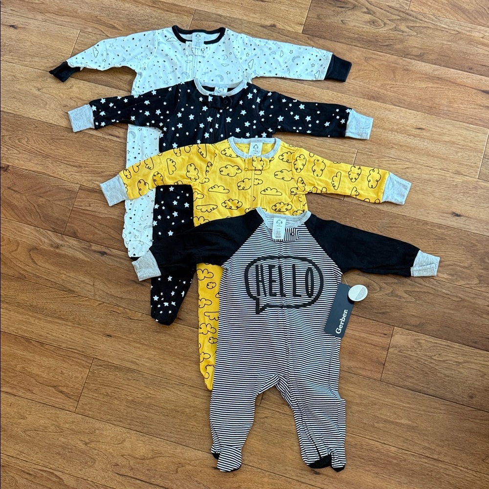 Carter's Kids One Piece Footies - Black, Yellow, Gray